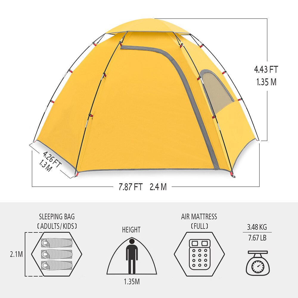 Cheap Goat Tents Outdoor Hexagonal 150D Oxford Cloth Double Person Light Hiking Tent B3 Mesh Double Layer Camping Mountaineer Backpack Tent   